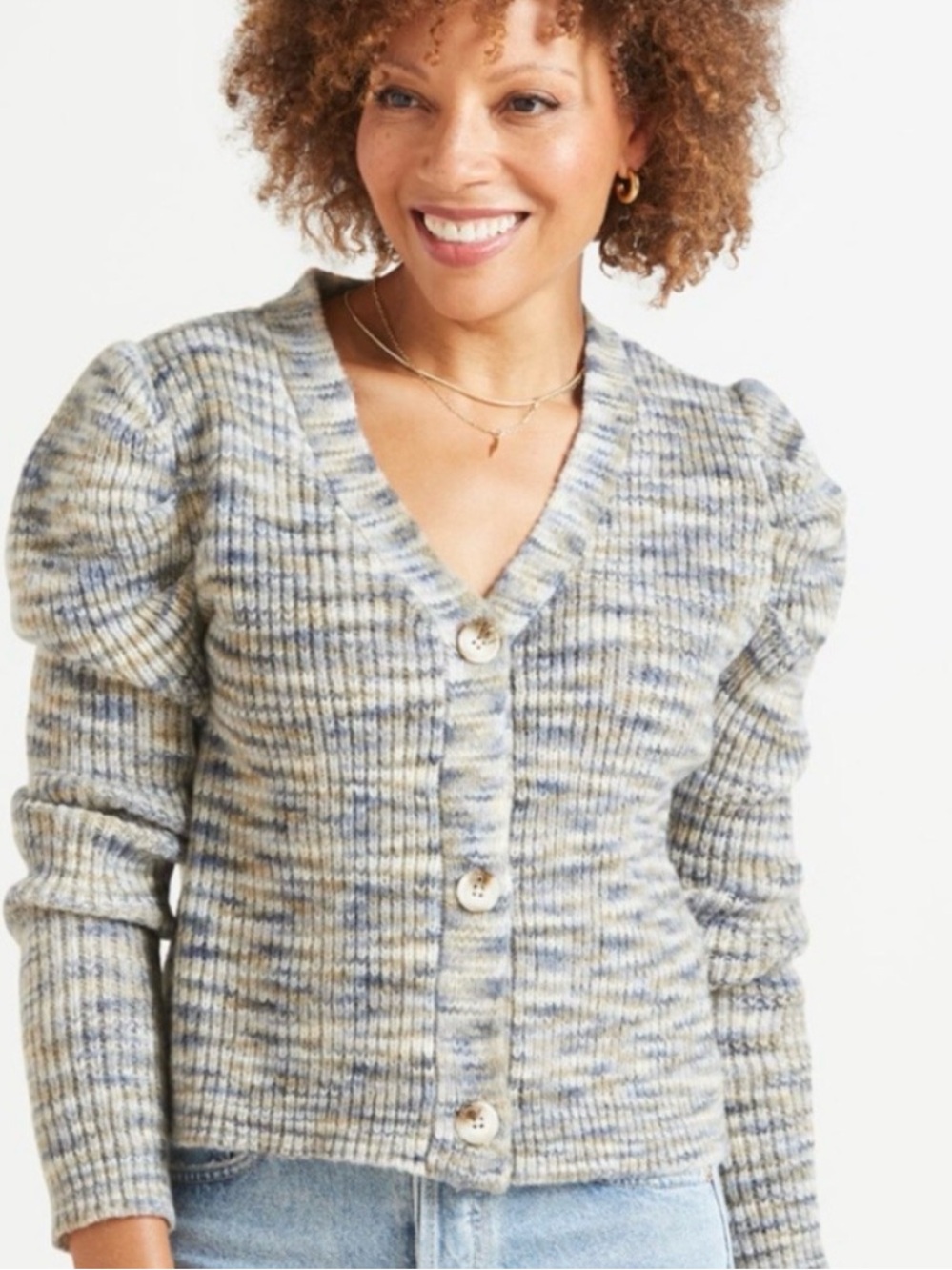 BB DAKOTA • Peri Puff Sleeve Cardigan Sweater - Size M